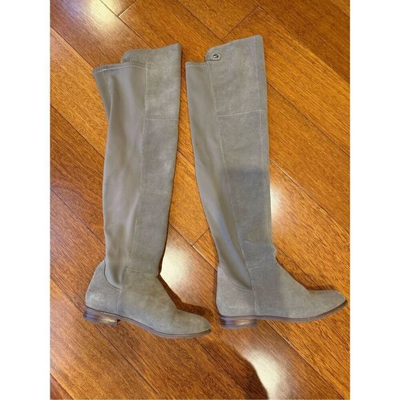 CHINESE LAUNDRY Robin Suede/Nylon Two-Tone Grey Over The Knee Boots Sz 6 - Picture 3 of 9